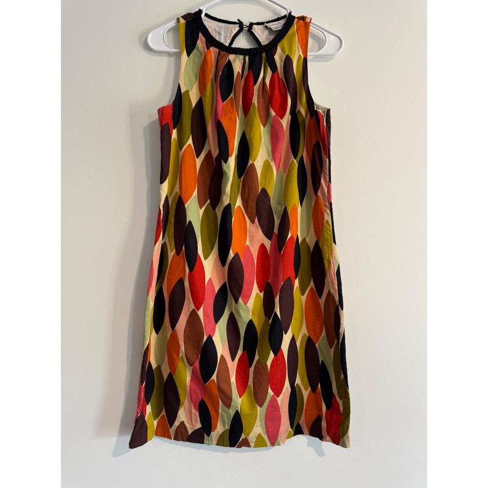 Harold's Geometric Leaf Print Shift Dress Women Size 4 100% Cotton MCM mod retro